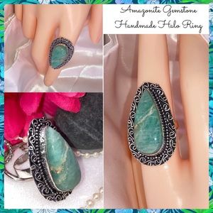 Amazonite Gemstone Handmade Arrowhead Halo Ring